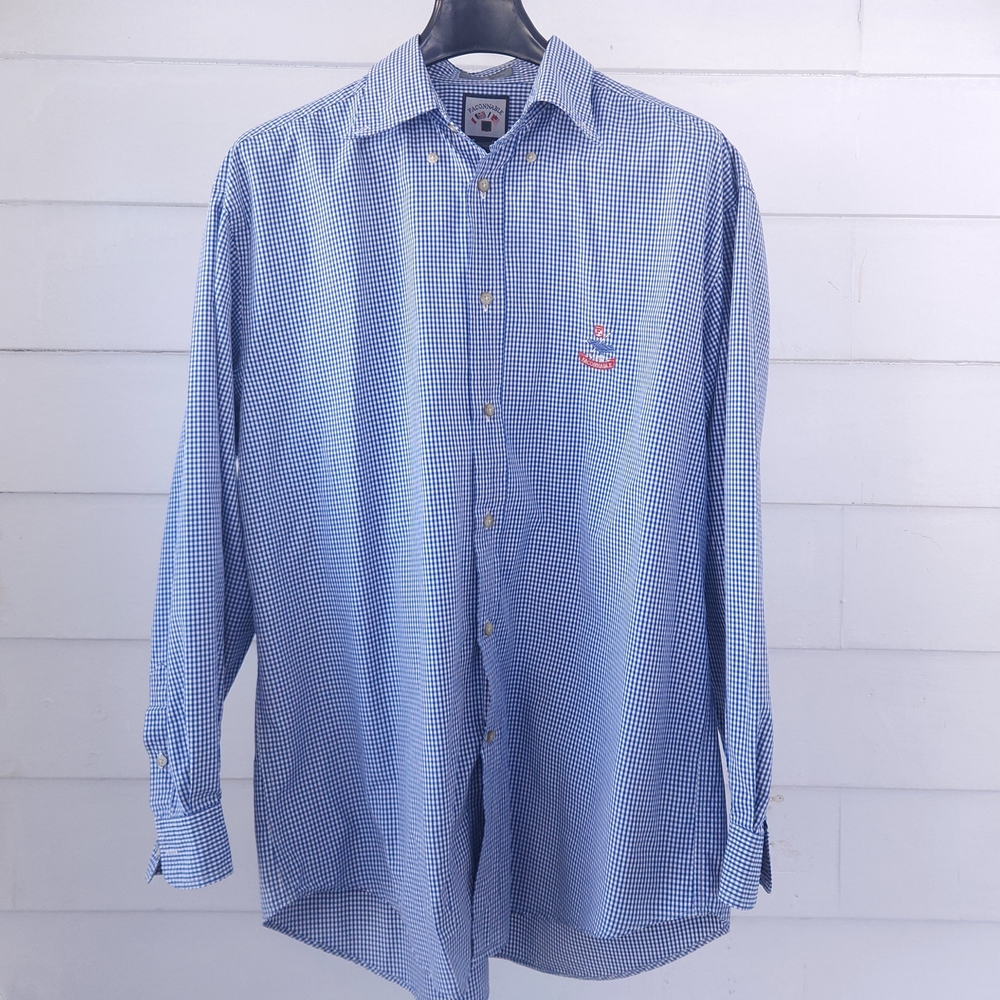 Vintage Façonnable Blue Gingham Button Down Shirt Men's L Albert Goldberg
